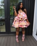 Women's Clothing Layered Printed Straps Dress