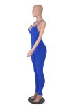 Women's Solid Color Rib Sling Deep V Tank with Chest Pad Casual Yoga Jumpsuit Ladies