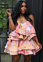 Women's Clothing Layered Printed Straps Dress