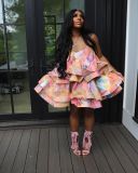 Women's Clothing Layered Printed Straps Dress