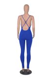 Women's Solid Color Rib Sling Deep V Tank with Chest Pad Casual Yoga Jumpsuit Ladies