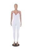Women's Solid Color Rib Sling Deep V Tank with Chest Pad Casual Yoga Jumpsuit Ladies