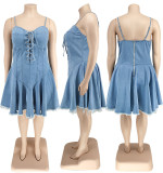 Plus Size Women's Spring Sexy Sleeveless Denim Dress