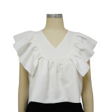 Women's V-Neck Low Back Tie Fly Sleeve Printed Top