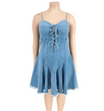 Plus Size Women's Spring Sexy Sleeveless Denim Dress