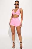 Ladies Fashion Sexy Solid Color Denim Two-Piece Shorts Set