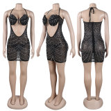 Women Sexy Beaded Tassel See-Through Bodycon Dress