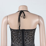Women Sexy Beaded Tassel See-Through Bodycon Dress