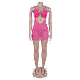 Women Sexy Beaded Tassel See-Through Bodycon Dress