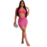 Women Sexy Beaded Tassel See-Through Bodycon Dress