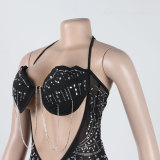 Women Sexy Beaded Tassel See-Through Bodycon Dress