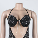 Women Sexy Beaded Tassel See-Through Bodycon Dress