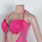 Women Sexy Beaded Tassel See-Through Bodycon Dress