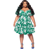 Summer Plus Size Women's Printed Dress Sexy Fashion Casual V Neck Midi Dress