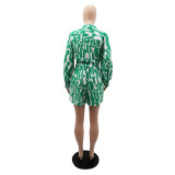 Loose Printed Long Shirt Casual Women's Shorts Set Summer Two-Piece Set