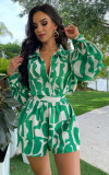 Loose Printed Long Shirt Casual Women's Shorts Set Summer Two-Piece Set