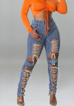 Women's Summer Lace-Up Sexy Denim Pants