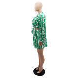 Loose Printed Long Shirt Casual Women's Shorts Set Summer Two-Piece Set