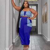 Plus Size Women's Style Patchwork Flap Pocket Loose Lace-Up Telemotion Casual Set