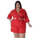 Women's summer cutout chiffon jacquard top shorts two-piece set