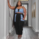Plus Size Women's Style Patchwork Flap Pocket Loose Lace-Up Telemotion Casual Set
