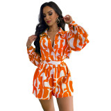 Loose Printed Long Shirt Casual Women's Shorts Set Summer Two-Piece Set