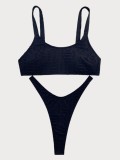 Sexy Bikini Pocket Solid Two Pieces Swimsuit