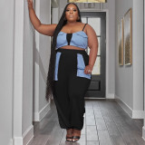 Plus Size Women's Style Patchwork Flap Pocket Loose Lace-Up Telemotion Casual Set