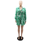 Loose Printed Long Shirt Casual Women's Shorts Set Summer Two-Piece Set