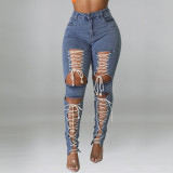 Women's Summer Lace-Up Sexy Denim Pants