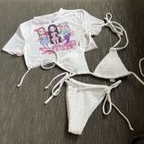 Custom portrait print drawstring Lace-Up Three-Piece swimsuit bikini