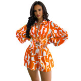 Loose Printed Long Shirt Casual Women's Shorts Set Summer Two-Piece Set