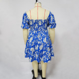 Summer Plus Size Women's Printed Dress Sexy Fashion Casual V Neck Midi Dress