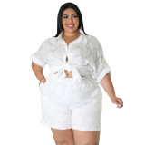 Women's summer cutout chiffon jacquard top shorts two-piece set