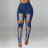 Women's Summer Lace-Up Sexy Denim Pants