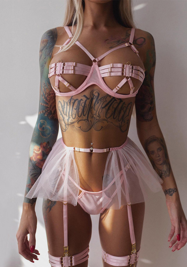 Sexy Three-Piece Hollow Plunging Heavy Industry Sexy Fashion Sexy Suit