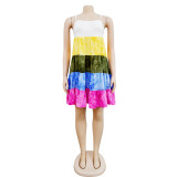 Fashion Ladies Gradient Print Multicolor Sleeveless Sleeveless Dress