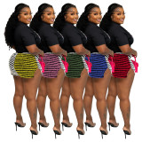 Ladies Stripe Sexy Fashion Casual Versatile Colorblock Shorts