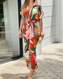 Summer Single Breasted Women Print Short Sleeve Shirt Dress