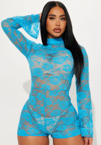 Women's Floral Lace Elastic Long Sleeves Sexy Jumpsuit Women's Floral Lace Elastic Long Sleeves Sexy Jumpsuit