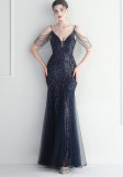 Plus Size Women Sequined Formal Party Maxi Evening Dress