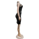 Women Solid mesh Beaded Dress