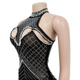 Women Solid mesh Beaded Dress