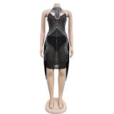 Women Solid mesh Beaded Dress