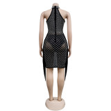 Women Solid mesh Beaded Dress