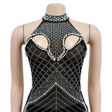 Women Solid mesh Beaded Dress