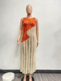 Fashion sexy sleeveless knitting color block dress