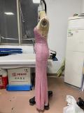 Spring Summer Sleeveless Slip Gown Slim Bodycon Sequin Maxi Dress