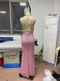 Spring Summer Sleeveless Slip Gown Slim Bodycon Sequin Maxi Dress
