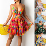 Women's Summer Sexy Cutout Halter Neck V-Neck Cake Dress